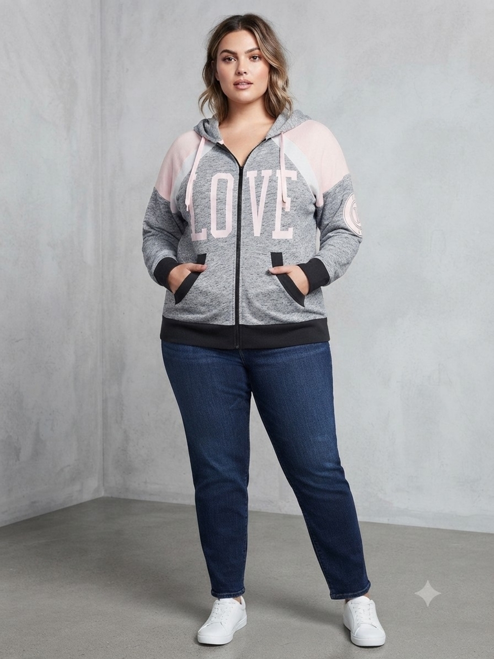 Chance or Fate 'LOVE' Zip Hoodie in Gray & Light Pink